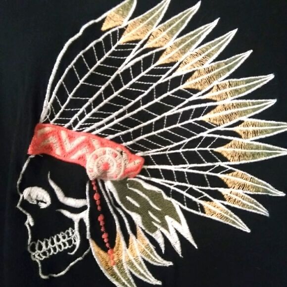 Mango embroidered skull and feathers top with ruffle sleeve - Picture 2 of 7